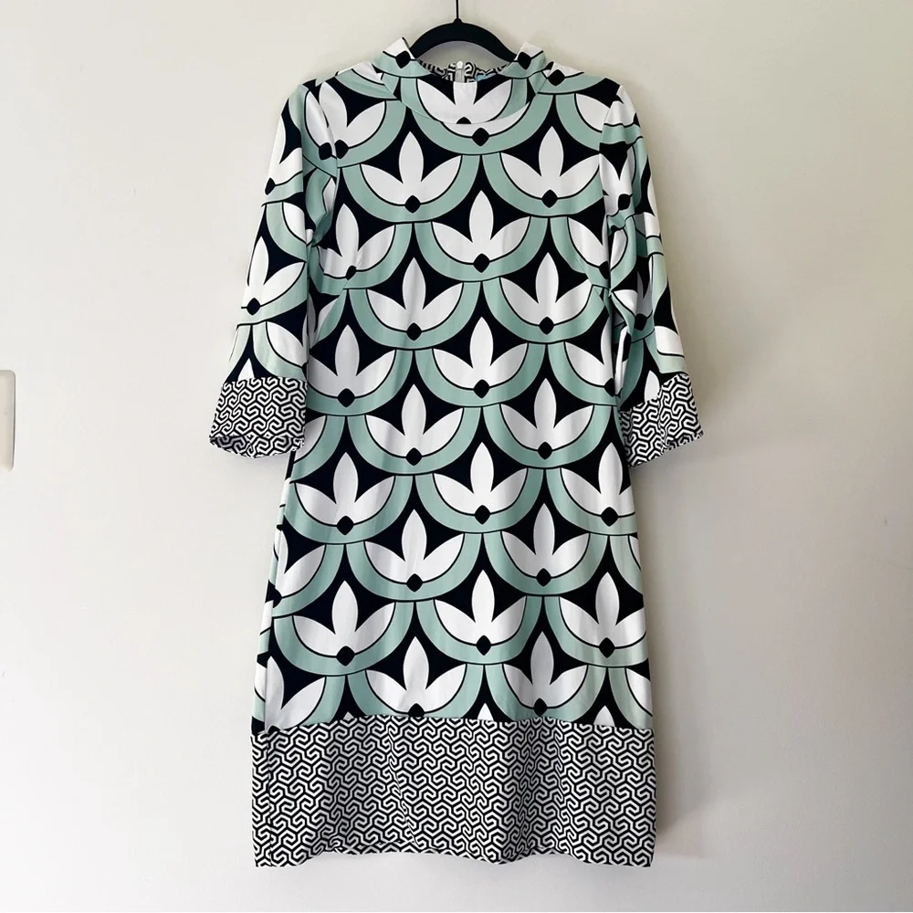 j. mclaughlin | mint floral geometric long sleeve catalina sheath dress small